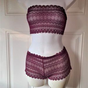 Lingerie Sexy Stretch Lace Bandeau Strapless Bra Tube Top Boy Shorts. (3 sets)